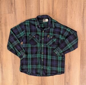 Big Bill Flannel Shirt XL Green Blue Plaid Workwear Heavy Cotton USA Made